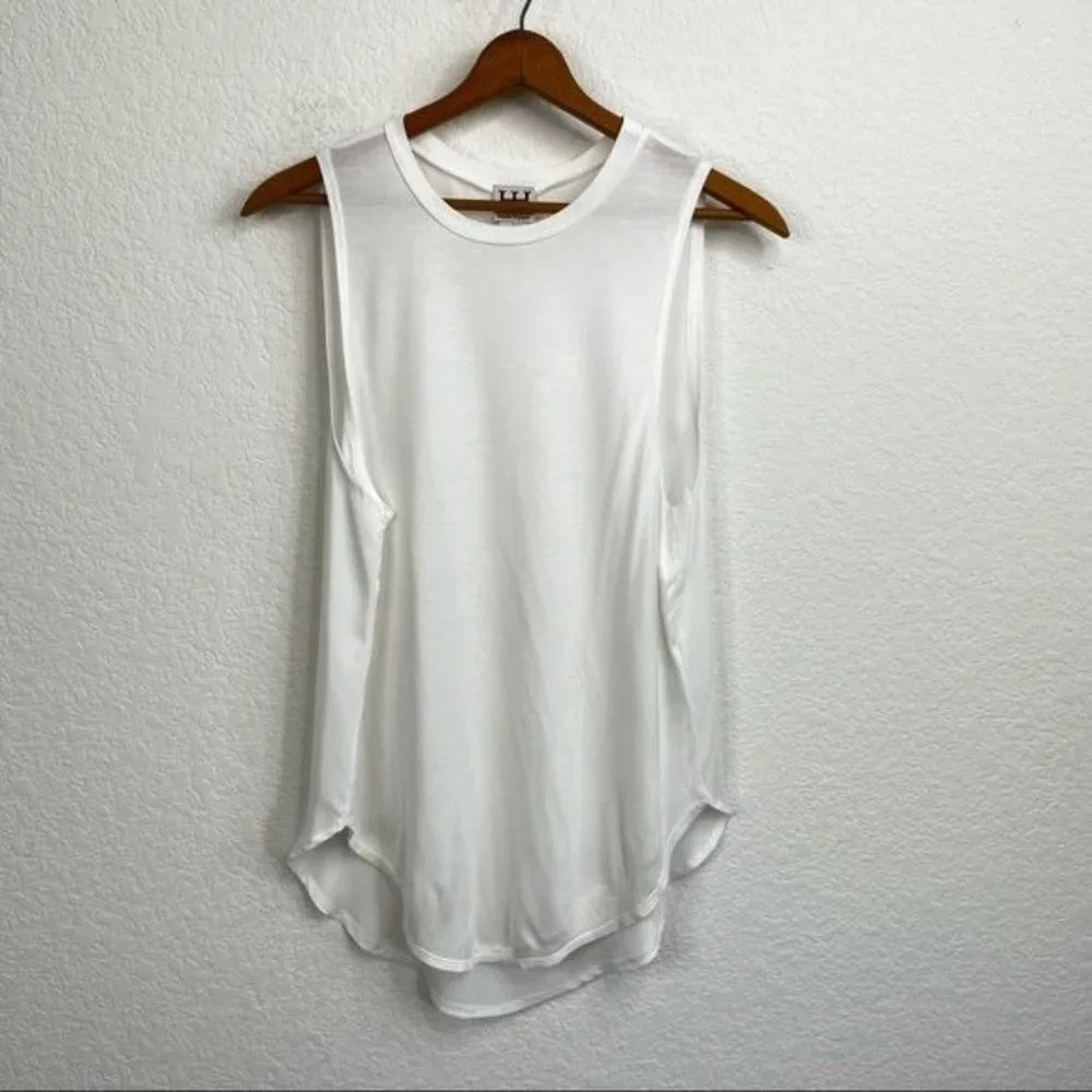 Haute Hippie Mixed Media White Shirttail Hem Tank Top/Cami - Picture 2 of 7
